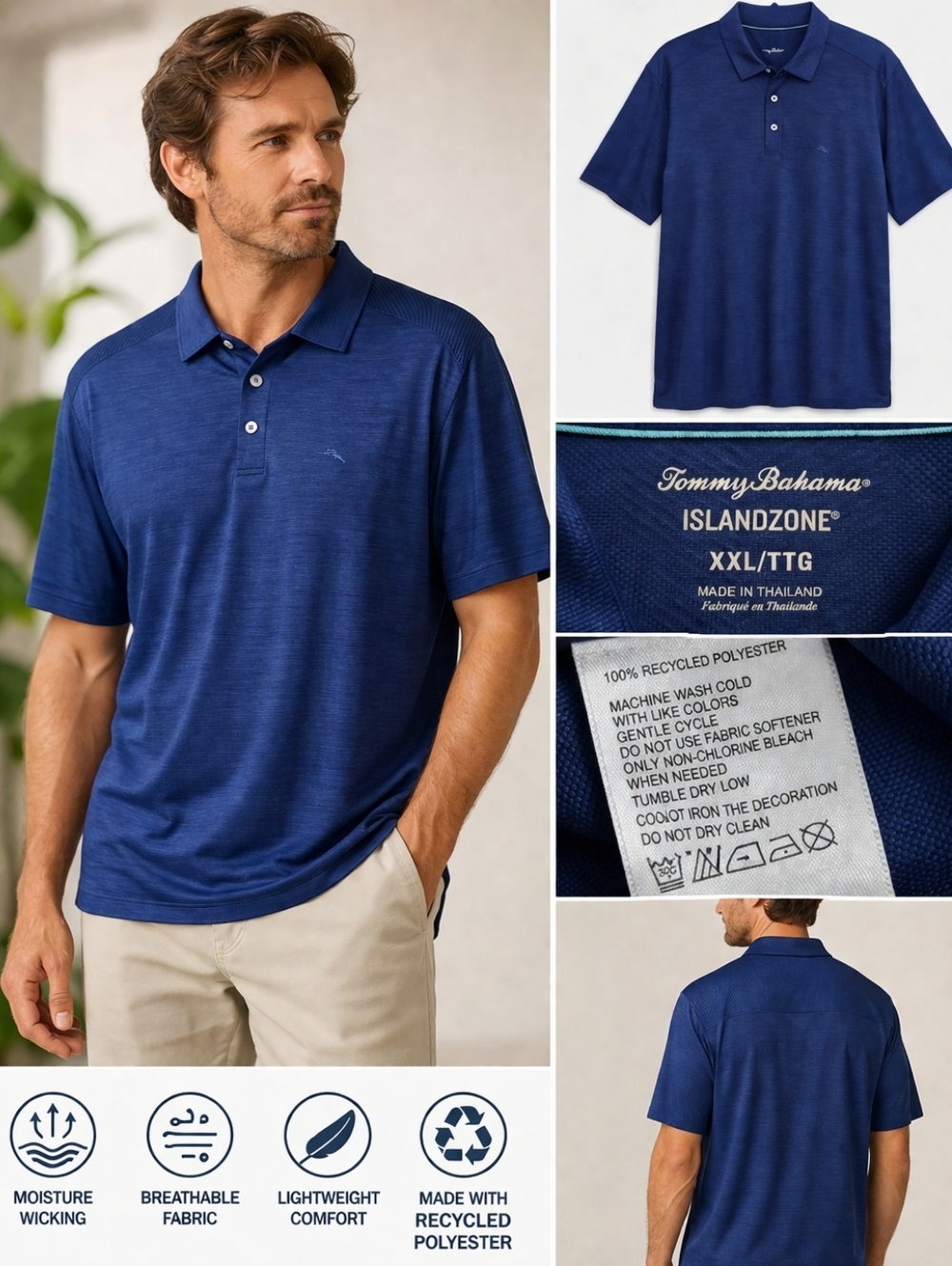 Tommy Bahama IslandZone Polo Shirt Men XXL Blue Performance Short Sleeve Golf.